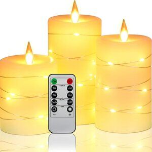 NEW Flameless Candles 3-Pack Battery Operated Real Wax Remote Control & Timer